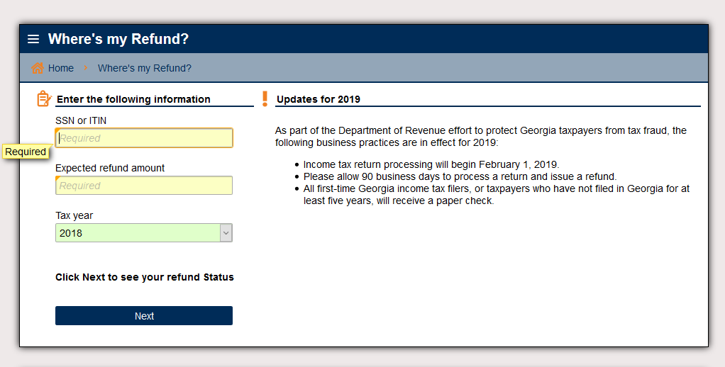 Where's My Refund? Department of Revenue